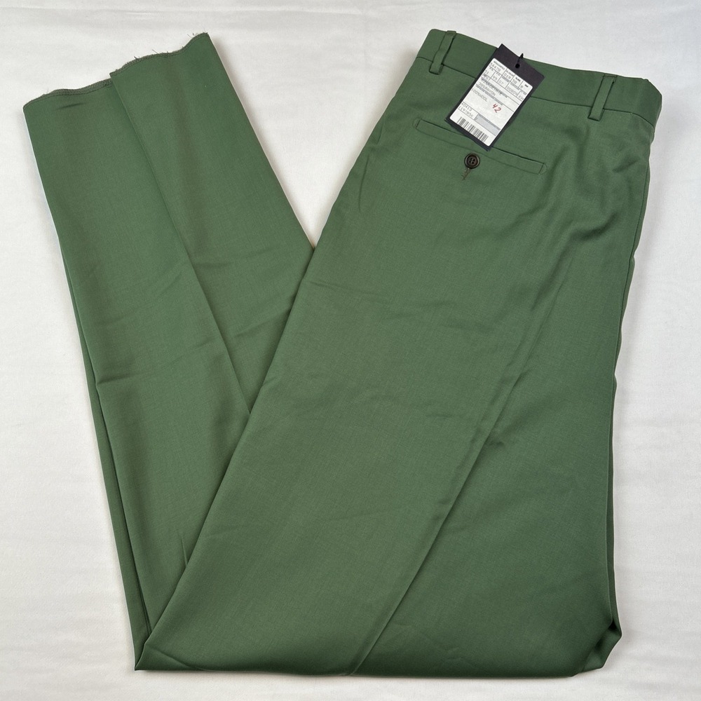 NWT Bianchi Mens Green Pleated Wool Dress Pants Sz 40 Italy Super 100s Tollegno